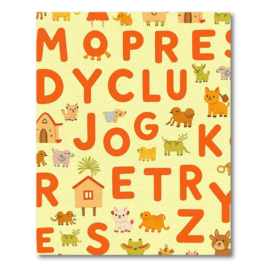 Alphabet Animals Light Yellow Whimsical Rug