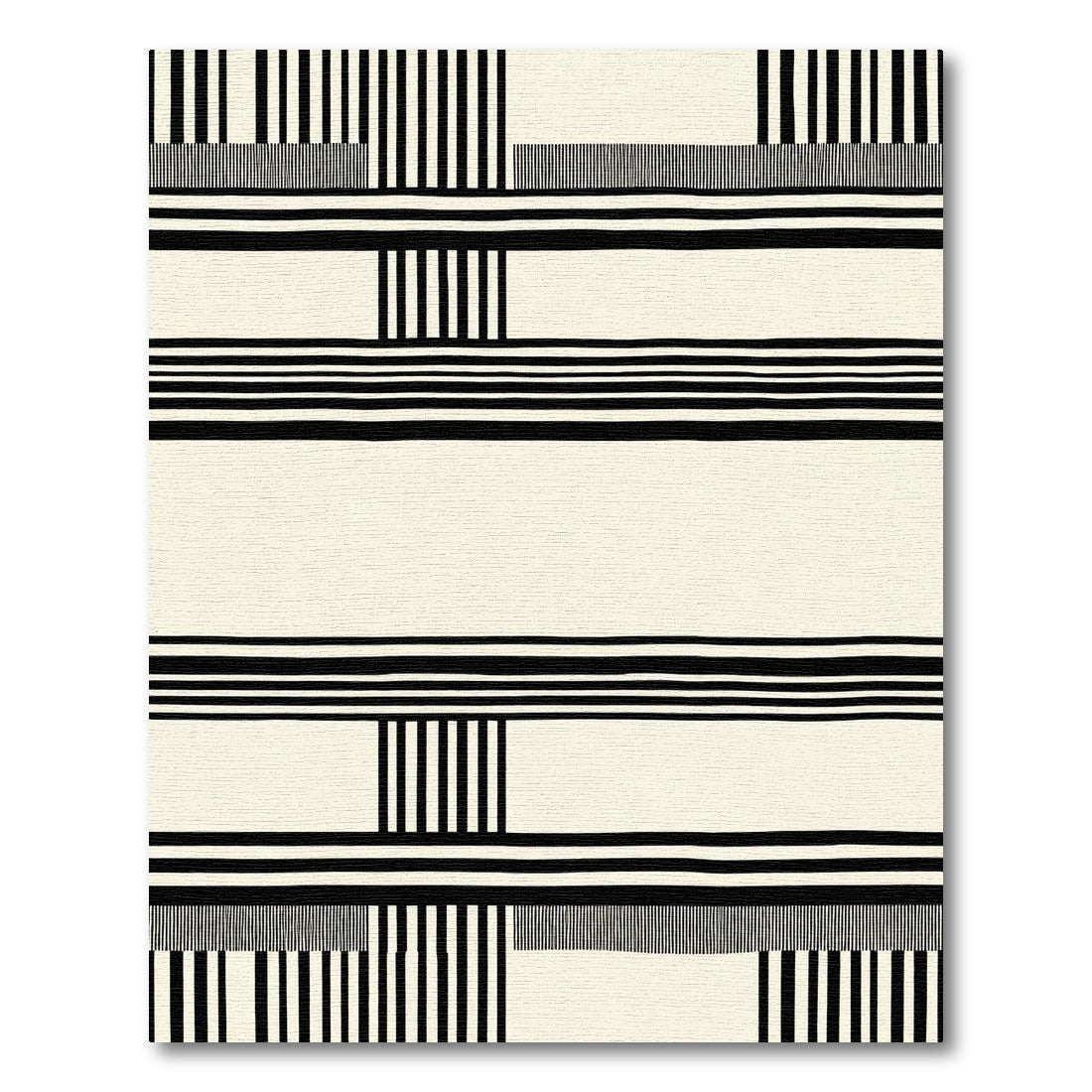 Modern Black White Stripe Geometric Rug