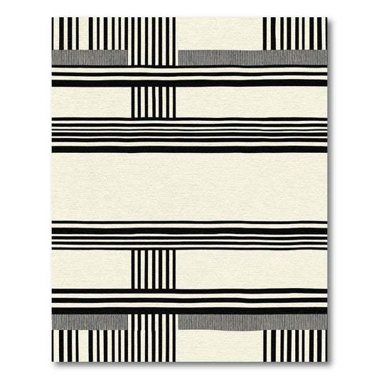 Modern Black White Stripe Geometric Rug