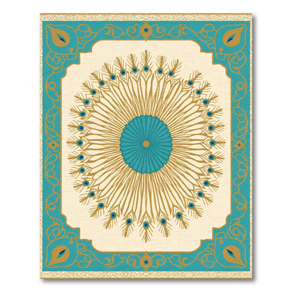 Turquoise Gold Peacock Feather Sunburst Rug