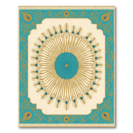 Turquoise Gold Peacock Feather Sunburst Rug