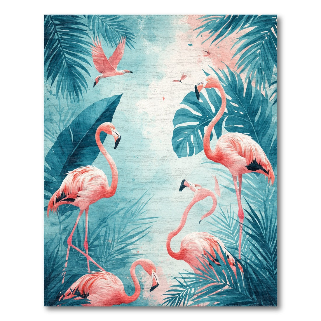 Pink Flamingo Teal Coastal Washable Area Rug