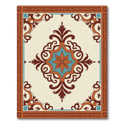 Brown Teal Floral Medallion Cream Rug