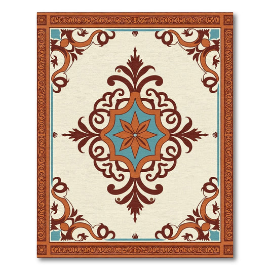 Brown Teal Floral Medallion Cream Rug
