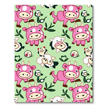 Cute Pink Cow Garden Pattern Rug