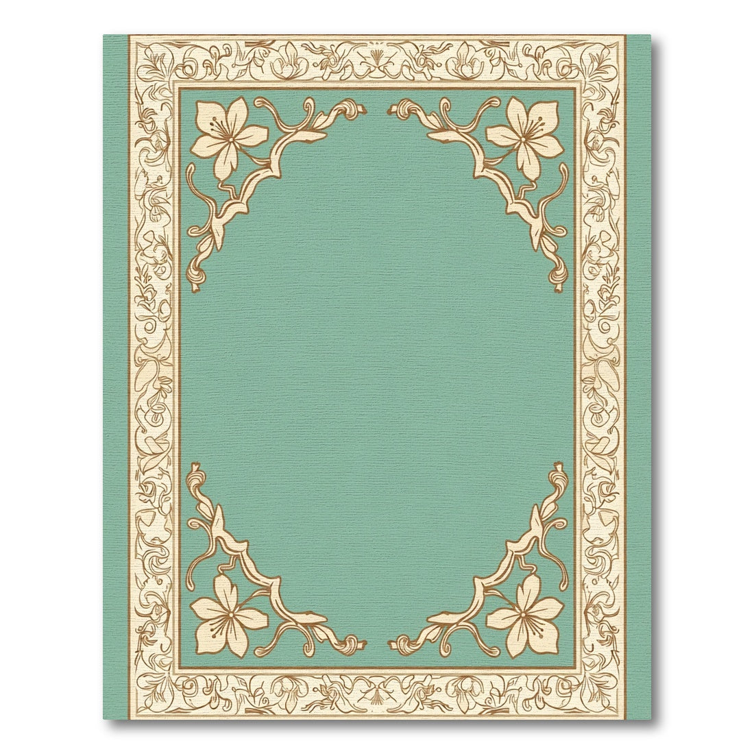 Ornate Teal Border Floral Medallion Rug
