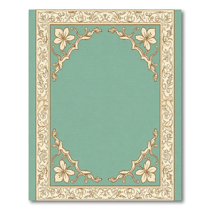 Ornate Teal Border Floral Medallion Rug
