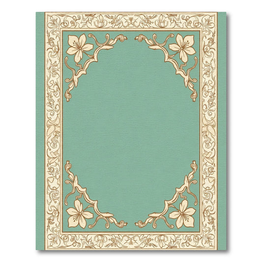 Ornate Teal Border Floral Medallion Rug