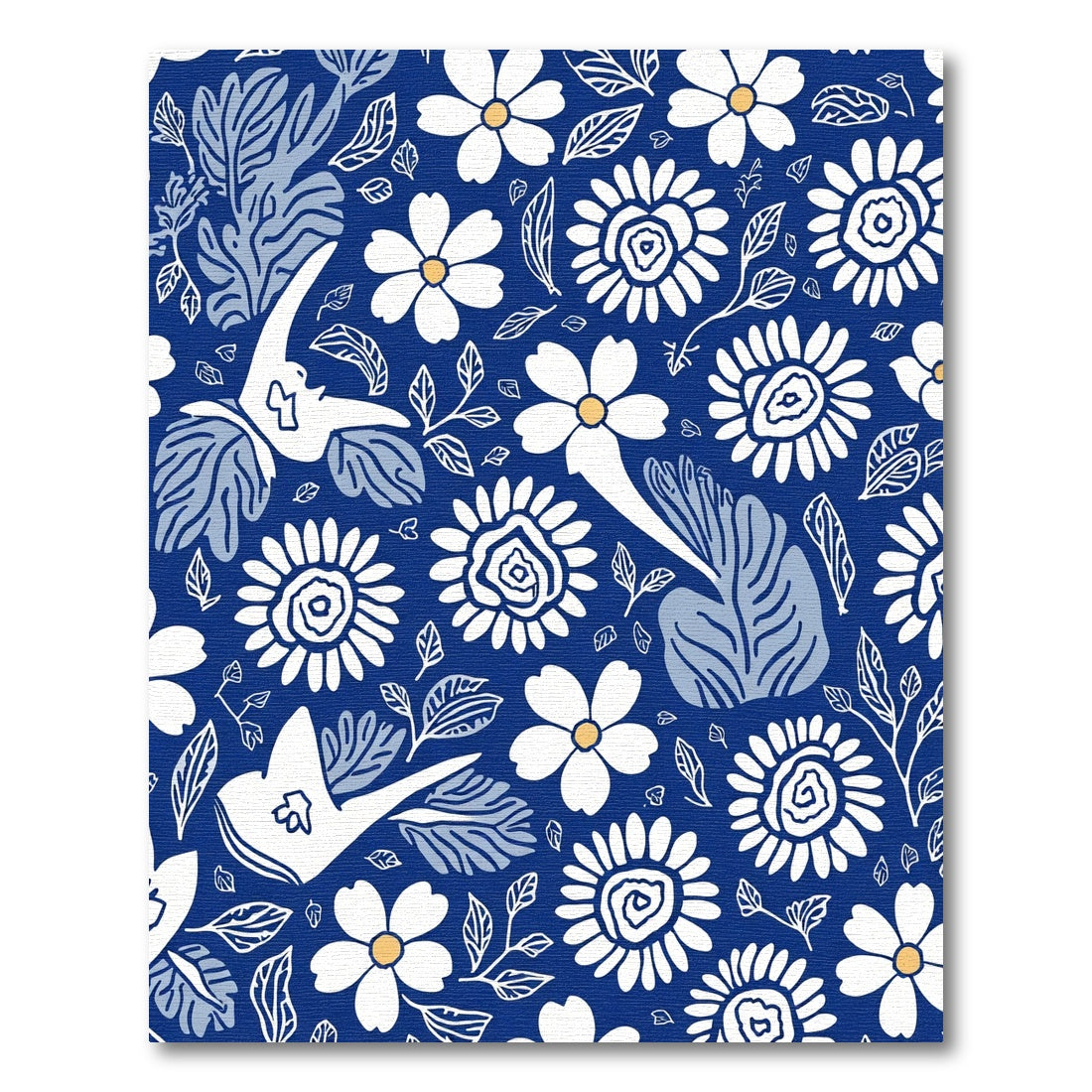 Chic Floral Bird Blue Whimsical Rug