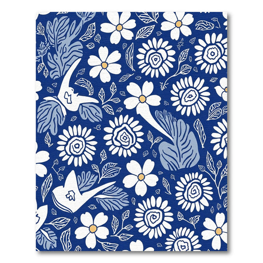 Chic Floral Bird Blue Whimsical Rug