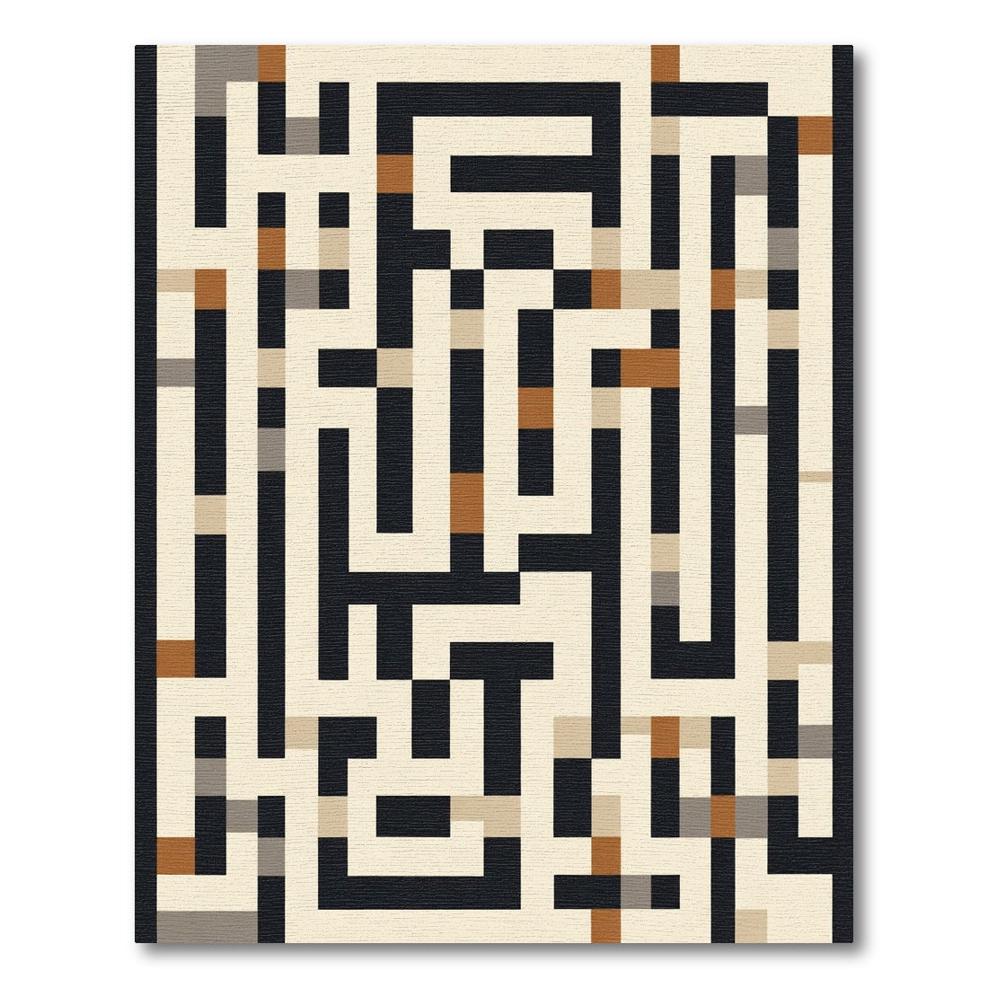 Abstract Black Geometric Maze Rug