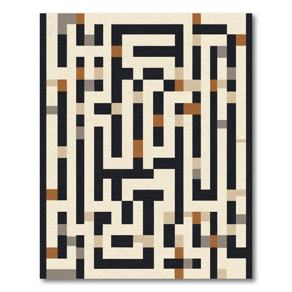 Abstract Black Geometric Maze Rug