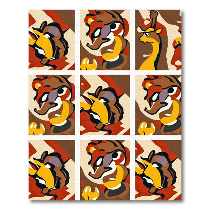 Bold Cubist Animal Portrait Brown Gold Rug