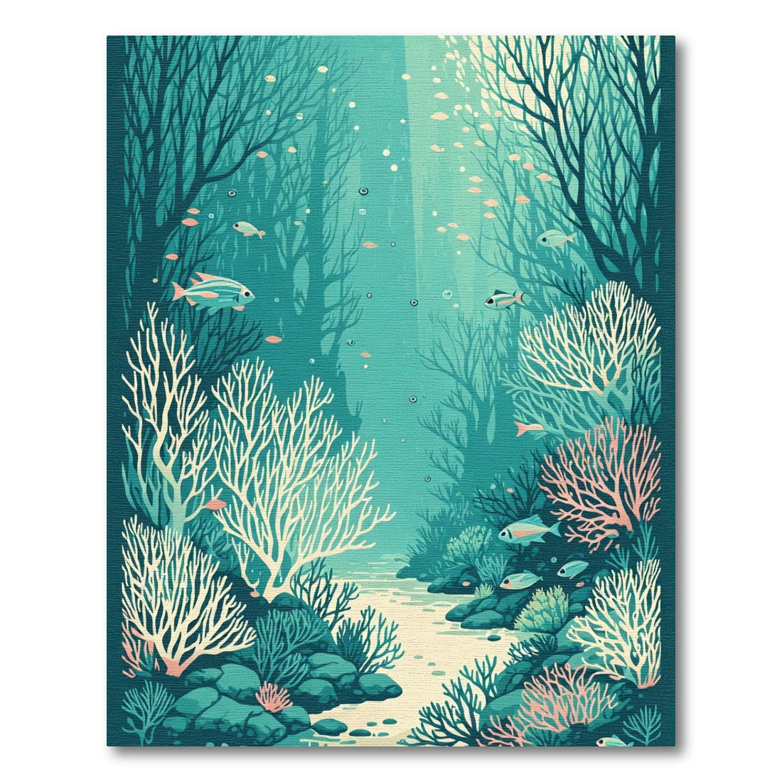 Teal Underwater Forest Coral Scene Rug