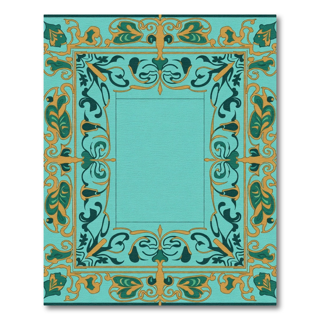 Turquoise Aqua Swirl Floral Border Rug