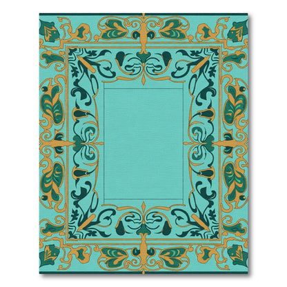 Turquoise Aqua Swirl Floral Border Rug