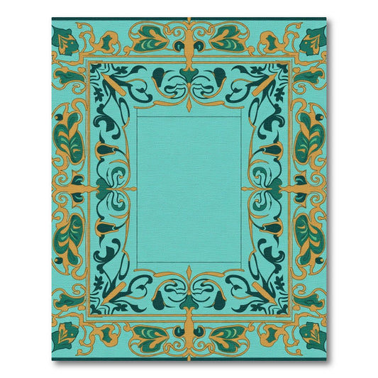 Turquoise Aqua Swirl Floral Border Rug