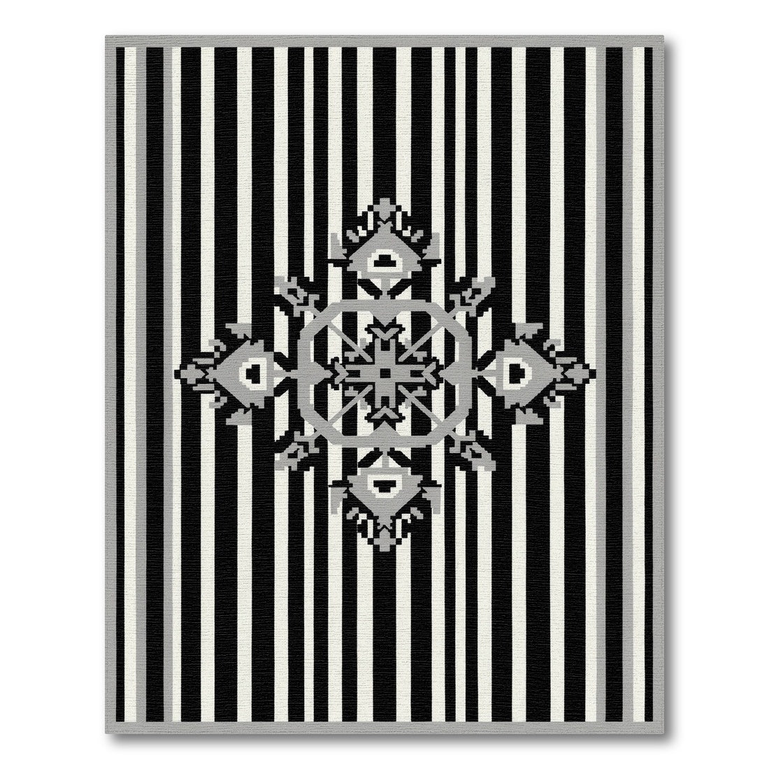 Black White Heritage Tribal Area Rug