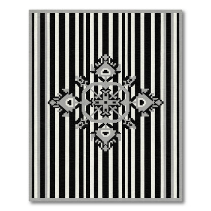 Black White Heritage Tribal Area Rug
