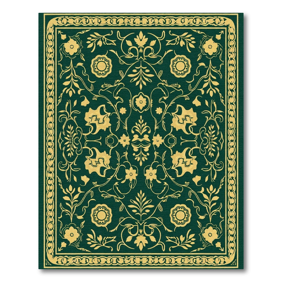 Emerald Green Golden Floral Garden Rug