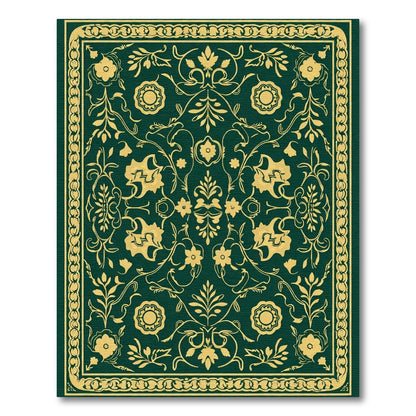 Emerald Green Golden Floral Garden Rug