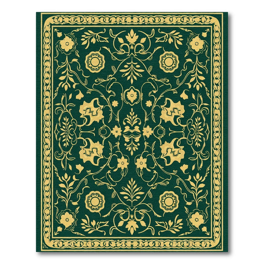 Emerald Green Golden Floral Garden Rug