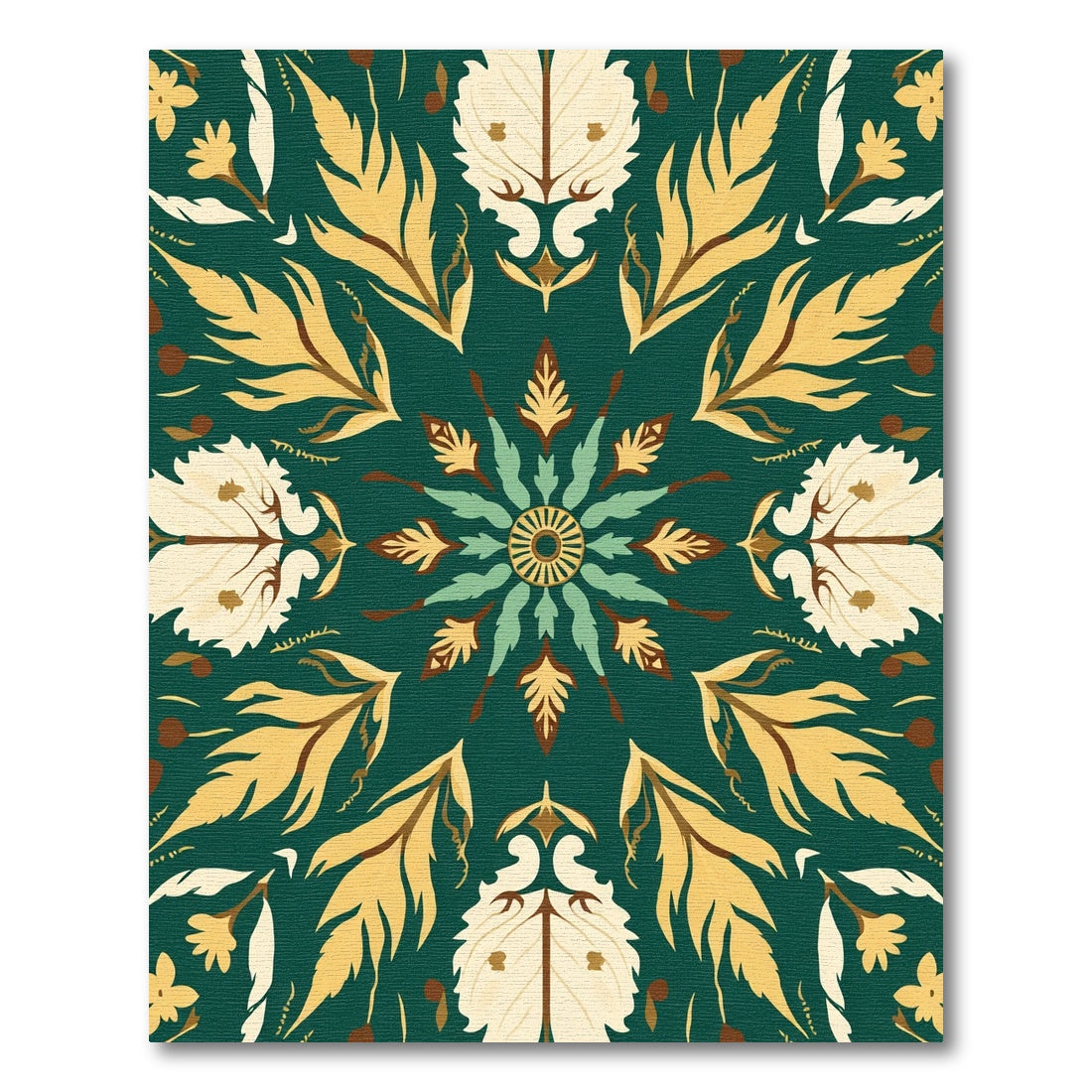 Green Teal Yellow Leaf Medallion Rug