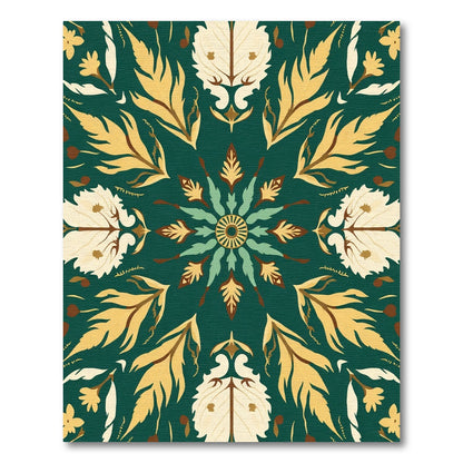 Green Teal Yellow Leaf Medallion Rug
