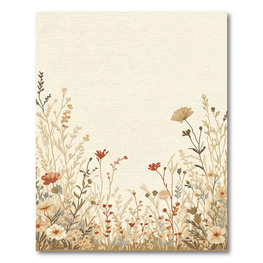 Earthy Botanical Meadow Floral Scene Rug