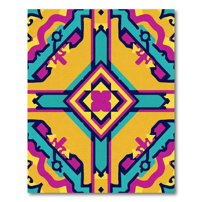 Bold Yellow Teal Magenta Geometric Rug