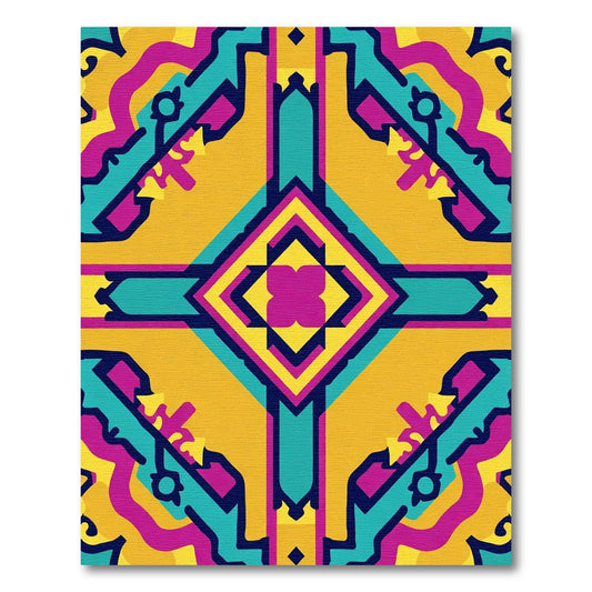 Bold Yellow Teal Magenta Geometric Rug