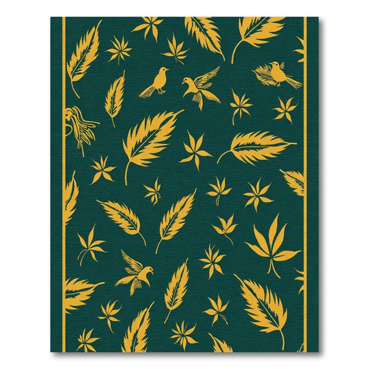 Gold Birds and Feathers Emerald Rug