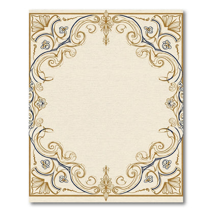 Golden Navy Swirl Floral Frame Rug
