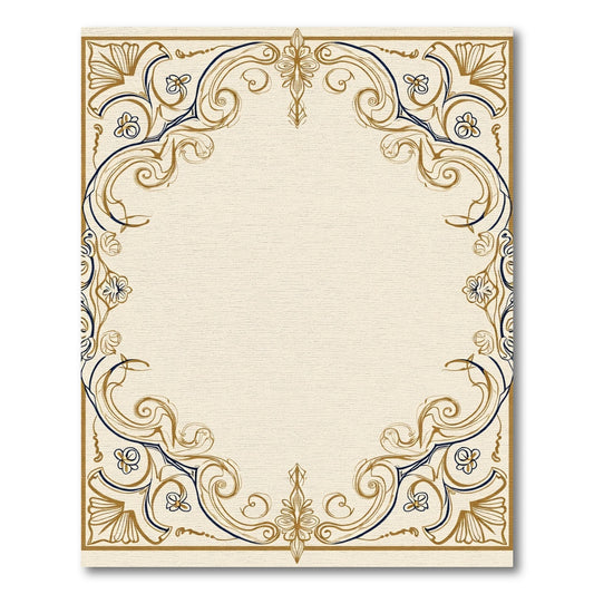 Golden Navy Swirl Floral Frame Rug