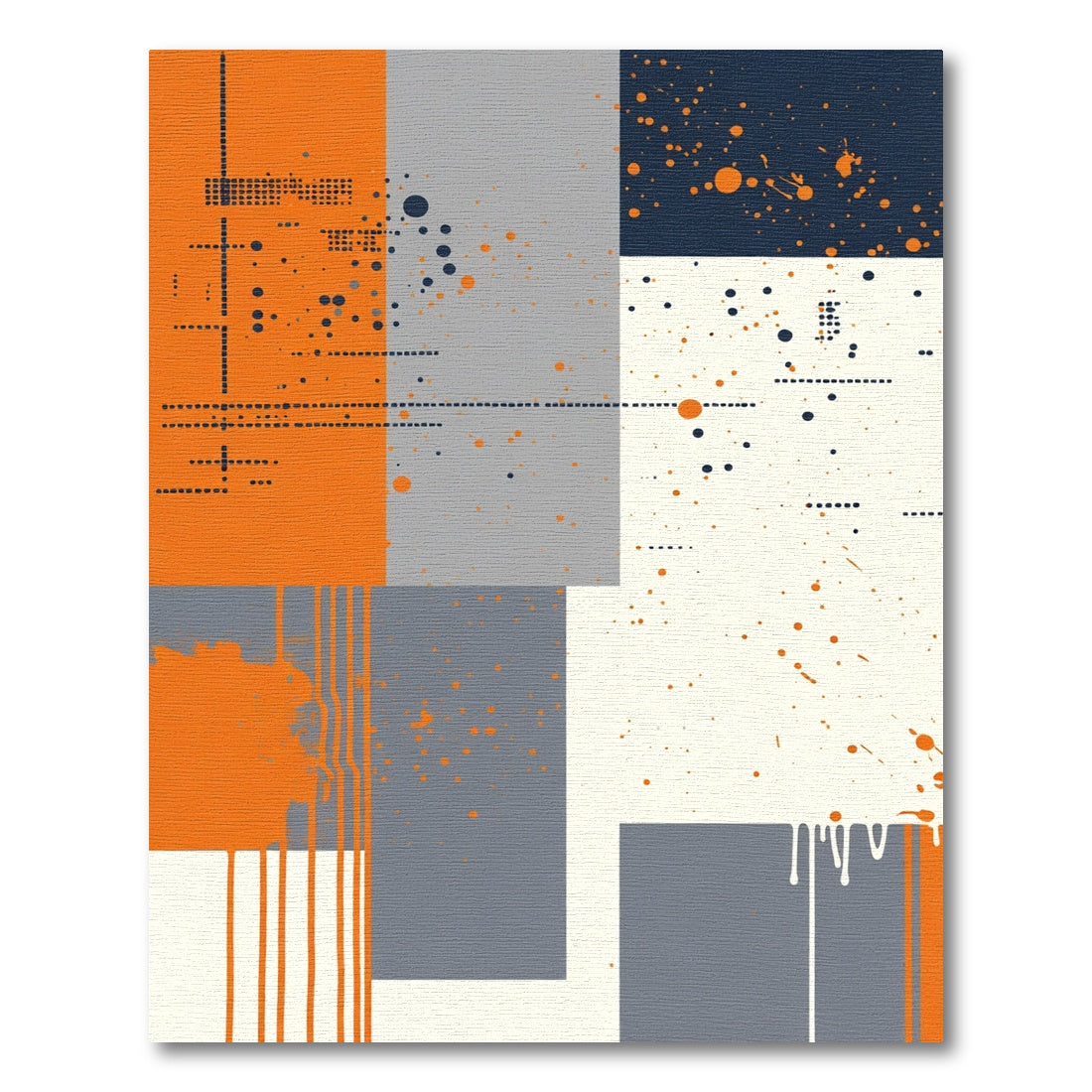 Orange Blue Gray Splatter Geometric Blocks Rug