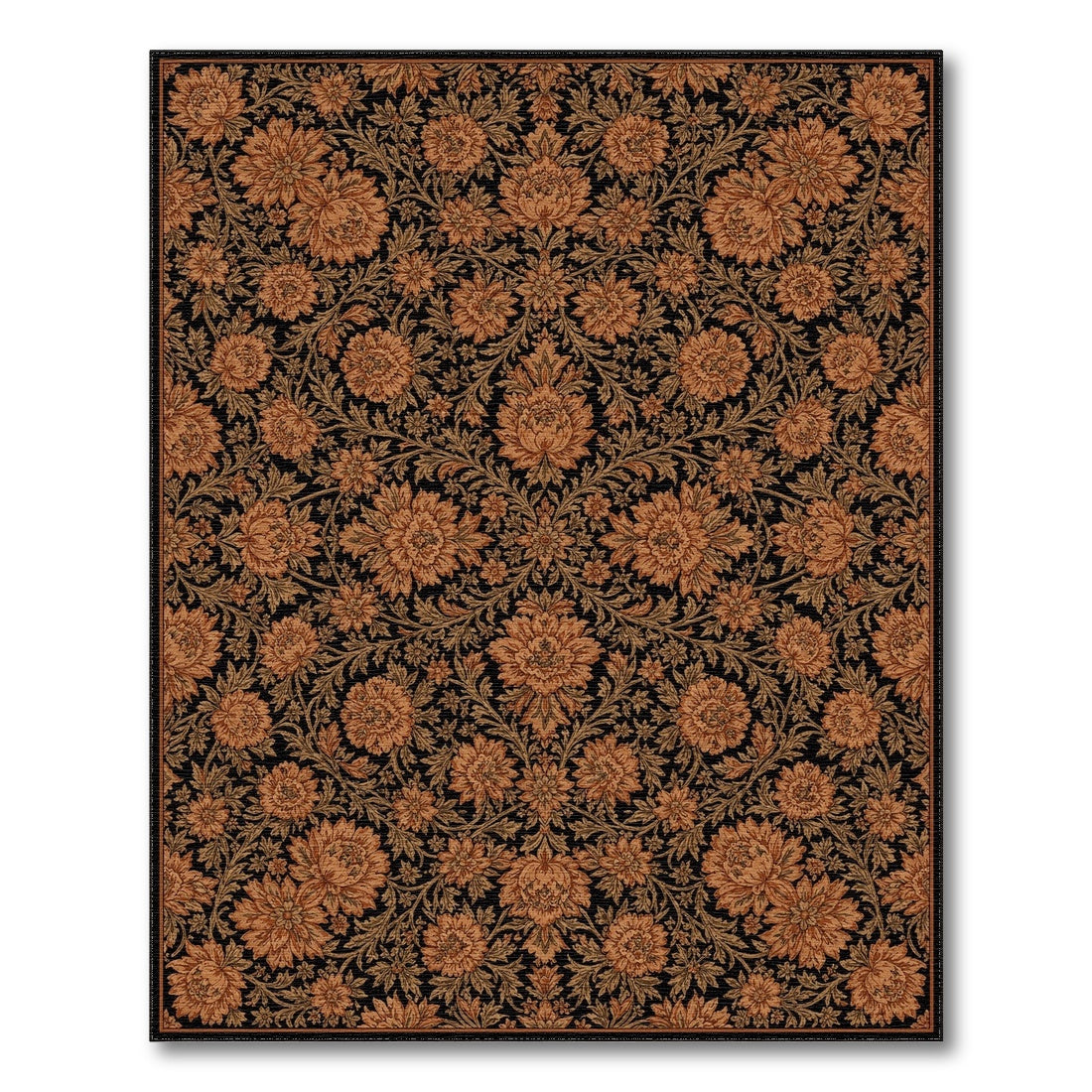 Vintage Orange Floral Area Rug on Black