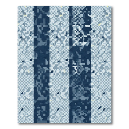 Deep Blue Pixelated Stripe Rug