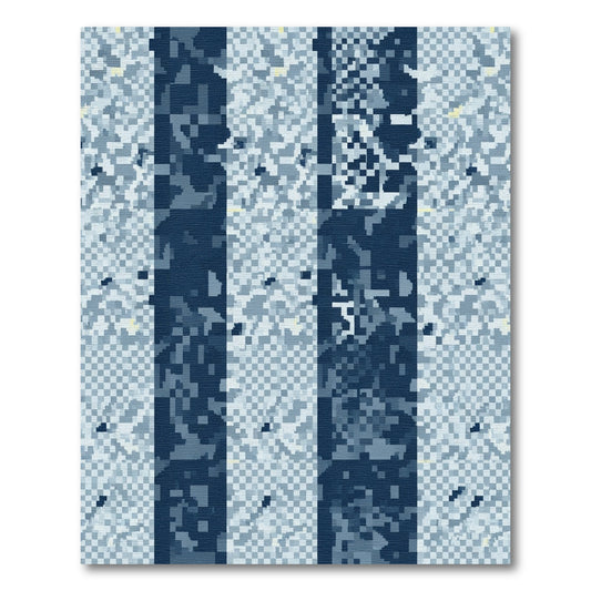 Deep Blue Pixelated Stripe Rug