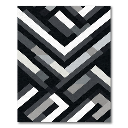 Monochrome Interlocking Geometric Blocks Rug