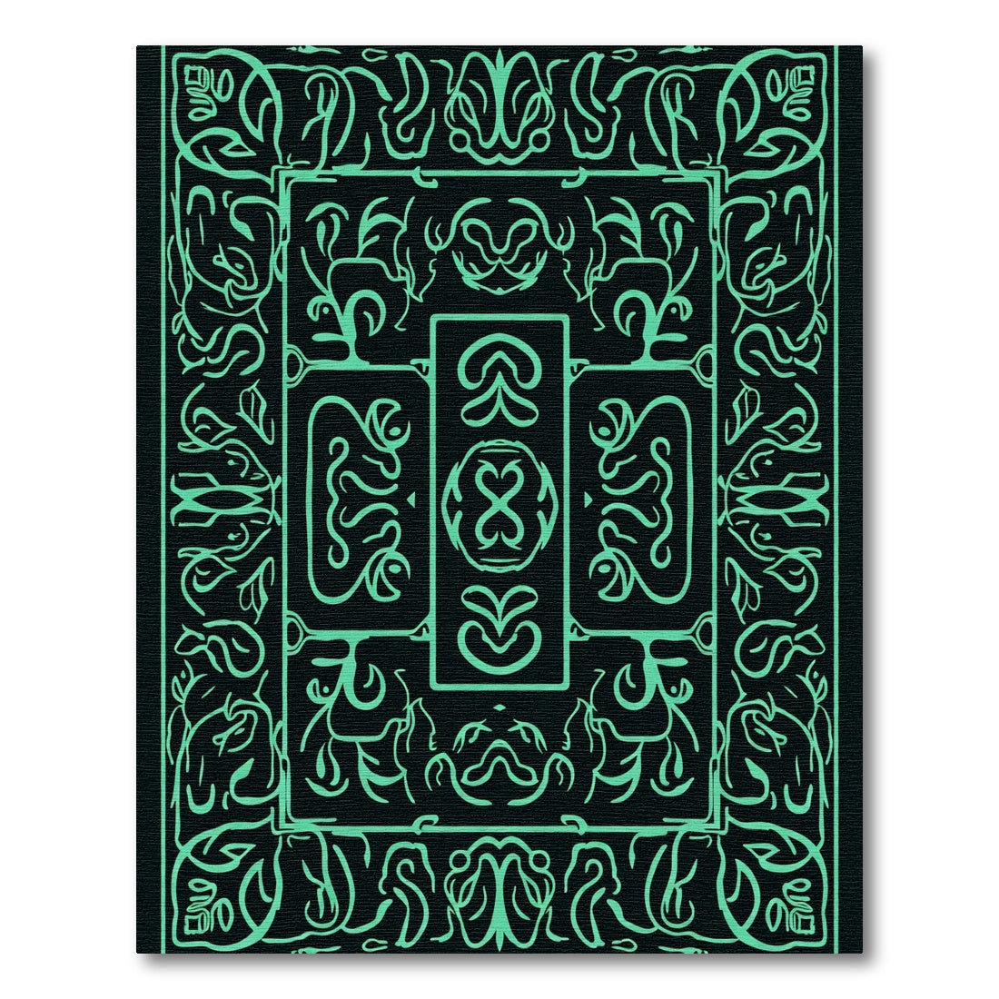 Mint Green Ornate Scroll Medallion Rug