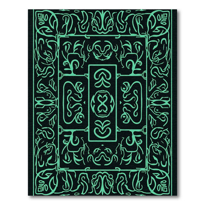 Mint Green Ornate Scroll Medallion Rug