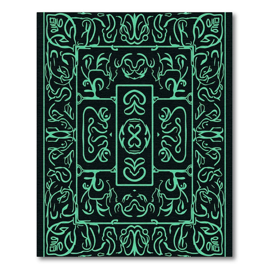 Mint Green Ornate Scroll Medallion Rug