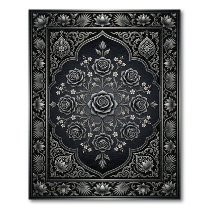Ornate Black Rose Floral Arch Rug