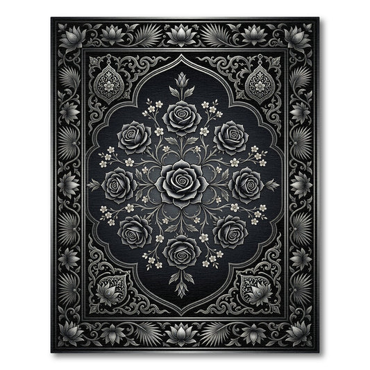 Ornate Black Rose Floral Arch Rug