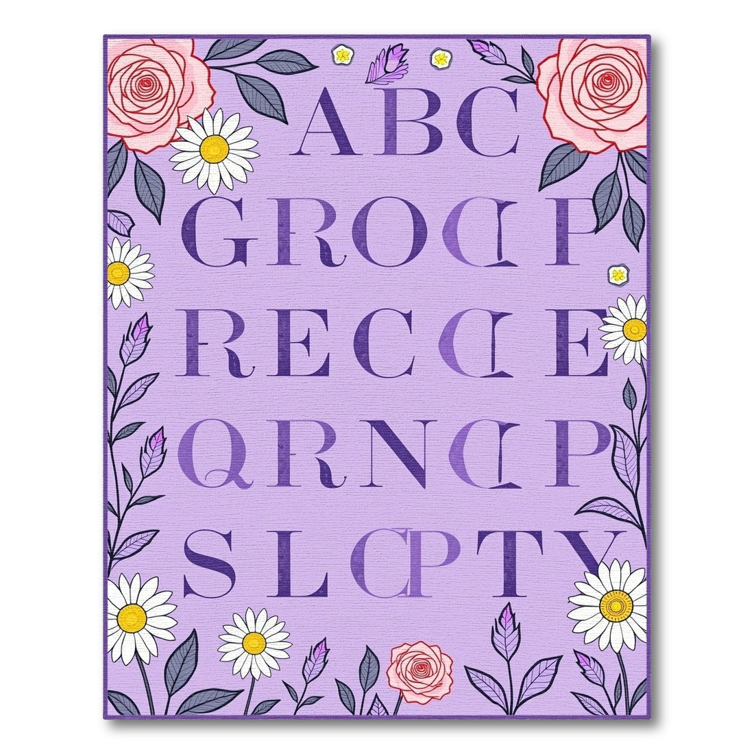 Lavender Floral Alphabet Arrangement Rug