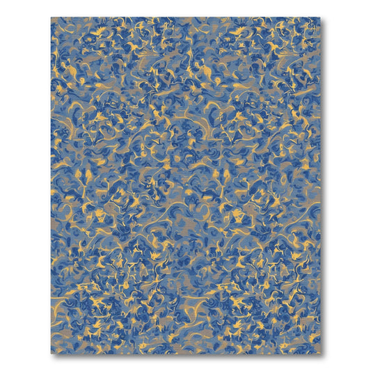 Blue Gold Swirling Abstract Harmony Rug