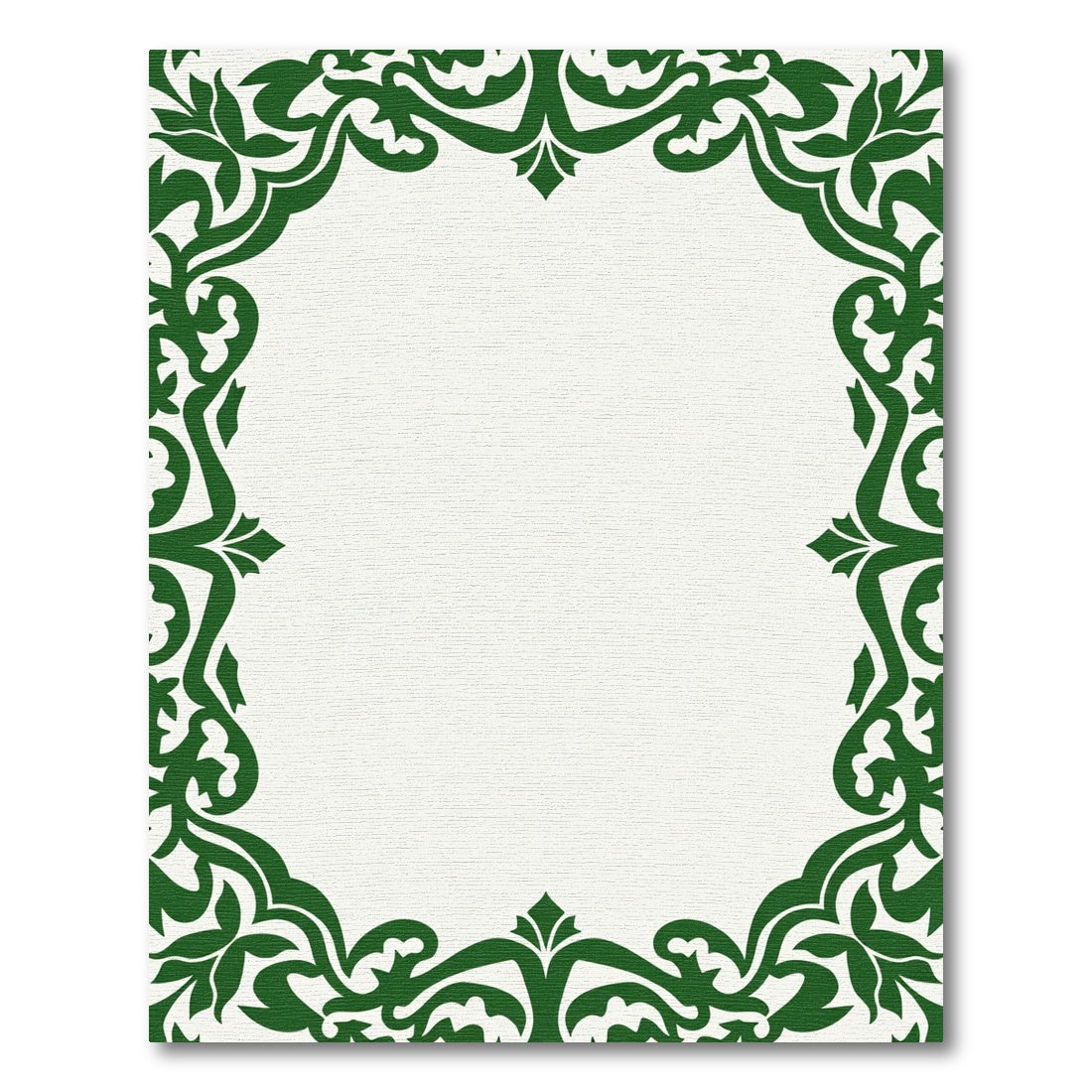 Emerald Green Curving Leaf Scroll Border Rug
