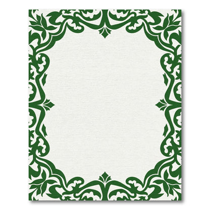 Emerald Green Curving Leaf Scroll Border Rug