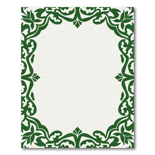 Emerald Green Curving Leaf Scroll Border Rug