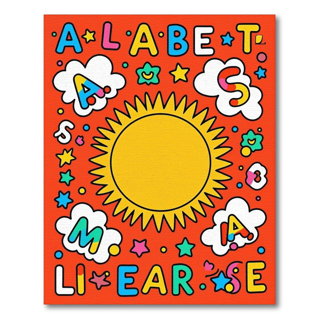 Bright Sun Clouds Letters Composition Rug